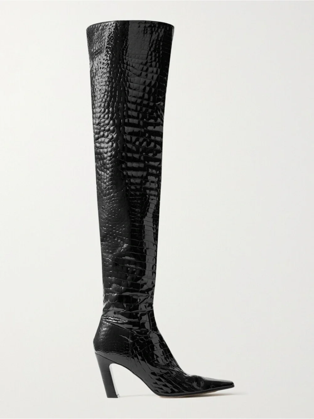 KHAITE Black Croc-Embossed Marfa Over-the-Knee Boots